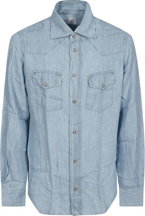 Eleventy Texas Denim Shirt With Snap Button Closure And Chest Pockets