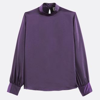 La Redoute Collections Satijnen blouse met hoge kraag en lange mouwen