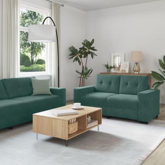 vidaXL Divano 3 pcs Verde Scuro Tessuto misto lino vidaXL
