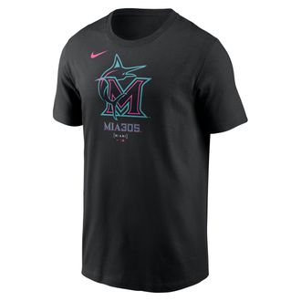 Nike Miami Marlins City Connect Large Logo Nike Mens MLB T-Shirt in Black | N19900AMQM-SCA