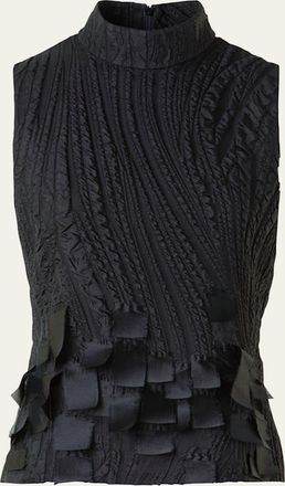 Akris Jacquard Waves and Ribbons Silk-Blend Blouse