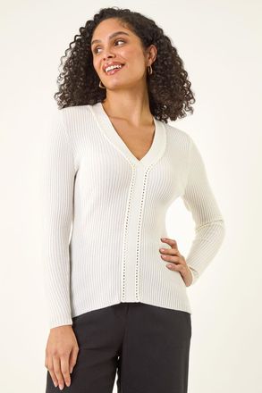 Roman Ribbed V-Neck Cable Knit Jumper