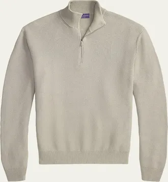 Ralph Lauren Purple Label Mens Wool Texture-Knit Half-Zip Sweater