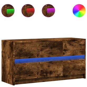 Berkfield Home TV Cabinet with LED Smoked Oak 100x34x50 cm Engineered Wood in Brown | Size: 100 x 34 x 50 cm