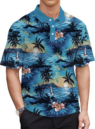 Generic Mens Golf Polo Shirts Short Sleeve Performance Moisture Wicking Dry Fit Funny Golf Polo Shirts for Men Funny Hawaiian Golf Polo Shirt Gifts Dry Fit (U