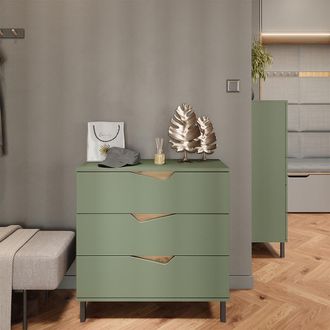 Vicco Aparador Marelle, Verde/artesano, 80 X 81.2 Cm Con 3 Cajones, Vicco