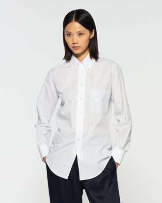 Serena Bute Cotton Johnny Shirt - Navy Blue Stripe