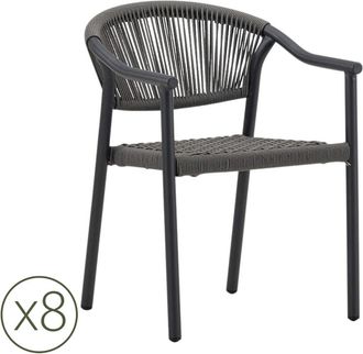 Kerama Pack de 8 sillas de exterior de aluminio antracita y cuerda