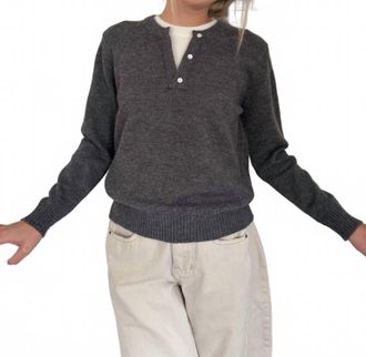 Pinch Design Theo Knit Pullover Button Detail Sweater Top In Grey