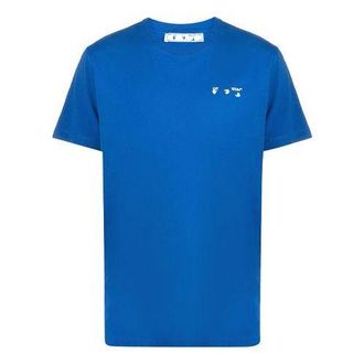 Off-white SS21 Chest Logo Printing Round Neck Short Sleeve Ordinary Version Blue OMAA027S21JER0034501