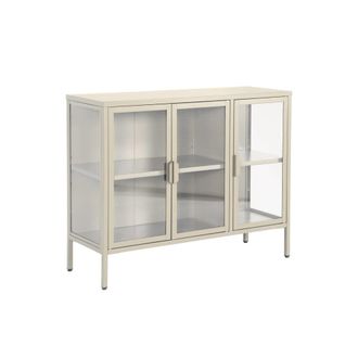 Sweeek Aparador industrial de metal y vidrio templado 3 puertas, 100cm