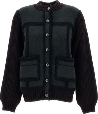 Barrie Brown / Green Color Block Cashmere Cardigan