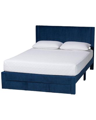 Baxton Studio Elora Modern Pleated Velvet Queen Size Storage Bed