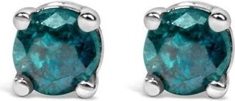 House of Brilliance Silver 0.15 Ct Blue or Green Diamond Classic Stud Earrings in Blue Diamond at Nordstrom