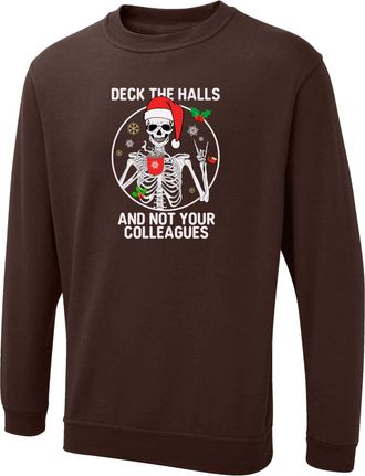 Generic AKA Textile Deck The Halls And Not Your Colleagues Printed Sweatshirt, Gift For Christmas Skeleton With Santa Hat Long Sleeve Crew Neck Sweatshirt (UK