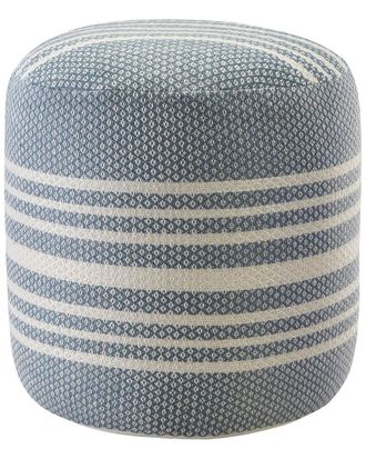 LR Home Ella Blue/White Striped Hand-Woven Ottoman Pouf