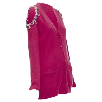 Moschino cashmere crystal jewel shoulder cardigan