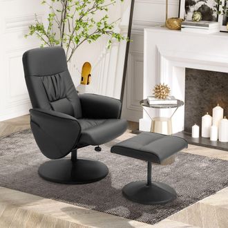 HOMCOM 2 Pcs Reclining Armchair Ottoman 360&deg; Swivel Home Furniture PU Leather in Black