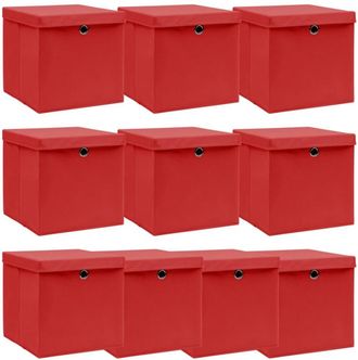 vidaXL Vidaxl - Cajas De Almacenaje Con Tapas 10 Uds Tela Rojo 32x32x32 Cm