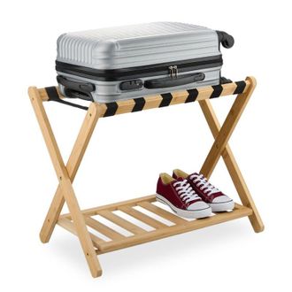 Relaxdays Relaxdays - Luggage Stand, Foldable, Bamboo, HxWxD: 56 x 68.5 x 41.5 cm, Suitcase Rack with Shelf for Hotels, Natural