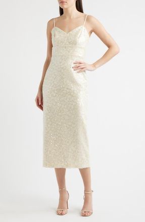 Eliza J Sequin Sleeveless Midi Dress in Ivory at Nordstrom, Size 10
