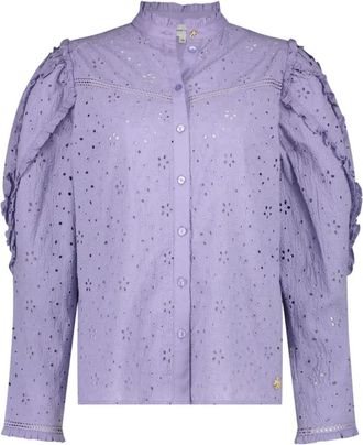 Fab By Fabienne Chapot Lila Geborduurde Blouse met Ruches Mouwen - Dames - Overhemden - Paars - S - Katoen - Overhemden