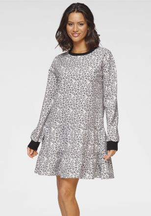 Lascana Sweatkleid LASCANA, Damen, Gr. 32/34, N-Gr, schwarz-weiss (schwarz, wei&szlig;, bedruckt), Sweatware, Obermaterial: 50% Baumwolle, 50% Polyester, A-Linie kn