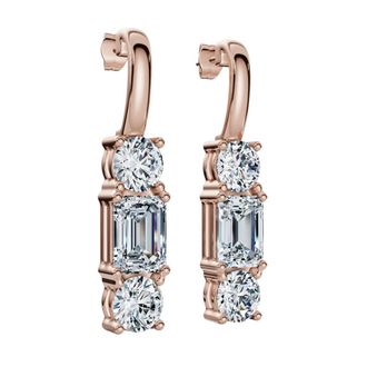 Pompeii3 6Ct Emerald & Round Cut Diamond Earrings 14k Gold Lab Grown 1 1/3 Tall