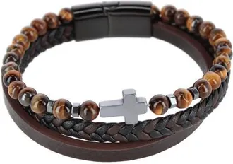 Trafalgar Store The Sovereign Cross Tri-Stranded Leather Bracelet in Brown at Nordstrom