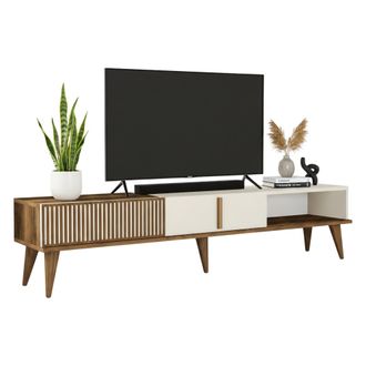 Dmora Mueble Para Tv Gordon, Un Estante, Apertura Abatible, 2 Puertas, 180x35x40h Cm, Color Nogal Marr&oacute;n