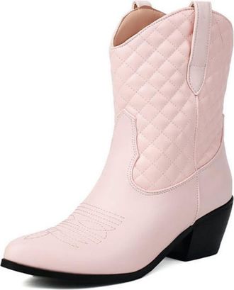Generic Vintage Western Chelsea Ankle Boots Chunky Heel Slip-On Design Retro Cowboy Style Comfortable Casual,Pink,13 UK