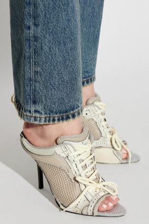 Balenciaga Stapler Heeled Mules, Womens, Grey