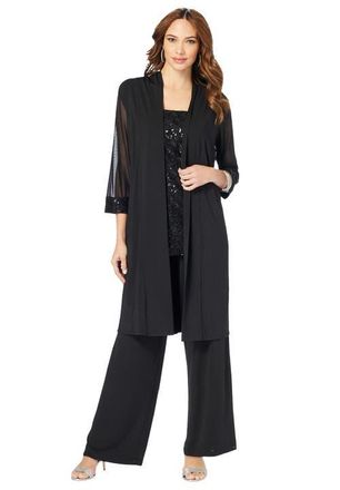Roaman's Plus-Size 3 Piece Knit Embellished Pant Set in Black at Nordstrom, Size 36