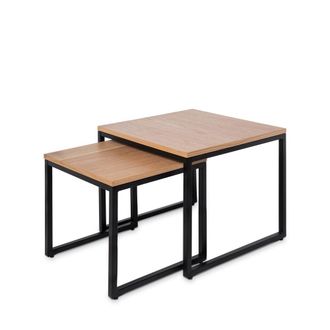 Koketto Home Set mesas centro metal negro y tapa de chapa madera