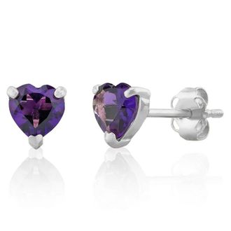 MAX + STONE 14K White or Yellow Gold 3 Prong Heart Shape Gemstone Stud Earrings