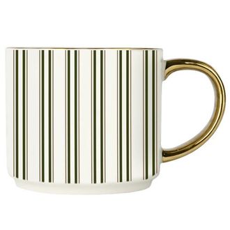 Sweet Water Decor Gold Handle Holiday Coffee Mug in Green Stripe at Nordstrom