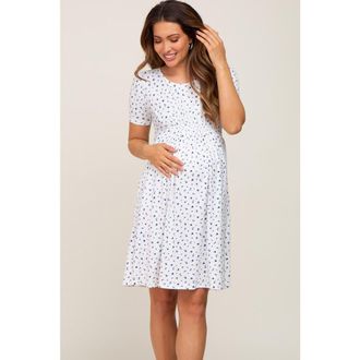 Pinkblush Floral Smocked Short Sleeve Dress in Ivory at Nordstrom, Size Medium