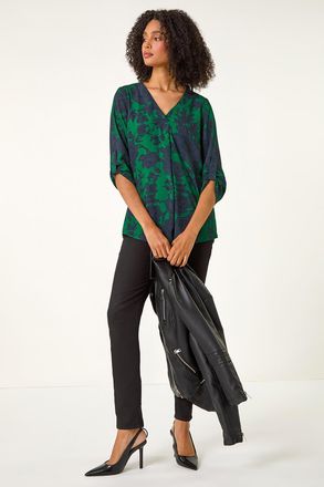 Roman Floral Front Pleat Top