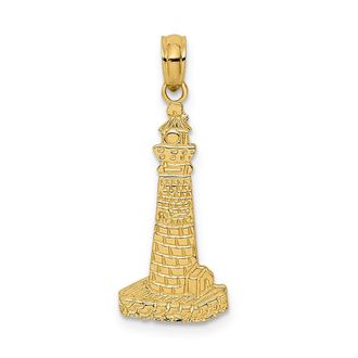 Diamond2Deal 14k Yellow Gold Flat and Textured Lighthouse Charm Pendant