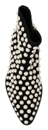 Dolce & Gabbana Womens Black Suede Pearl Studs Boots Shoes