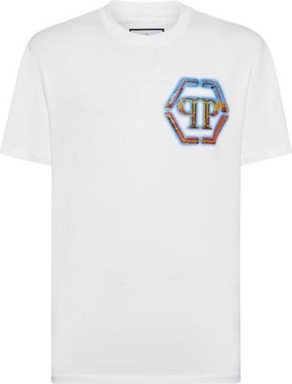 Philipp Plein Men's White Short Sleeve T-Shirt – Logo Print, Crewneck, Cotton-Spandex