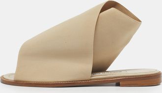 Manolo Blahnik Cream Fabric Flat Slides