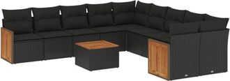 vidaXL Set De Sof&aacute;s De Jard&iacute;n 11 Pzas Y Cojines Rat&aacute;n Sint&eacute;tico Negro Vidaxl