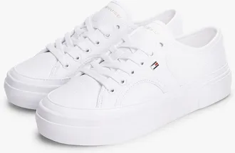 Tommy Hilfiger Womens Pebbled Leather Platform Sneaker - White - US 7.5 / EU 38