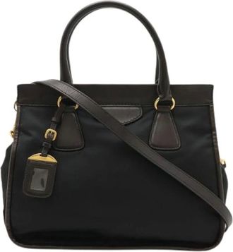 Prada Pre-owned Handbags, female, Black, Size: ONE SIZE Pre-owned Nylon Leather 2Way Handbag Bn2208