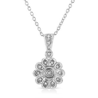 House of Brilliance 925 Sterling Silver Diamond Accent Sunburst Milgrain Pendant Necklace in White at Nordstrom