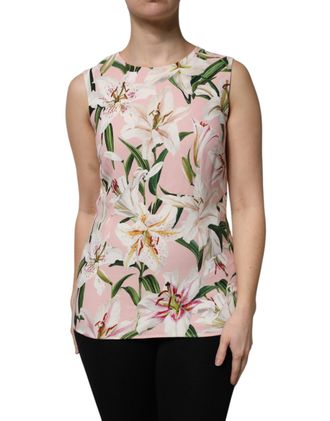 Dolce & Gabbana Womens Multicolor Floral Print Round Neck Tank Top Viscose Elastane