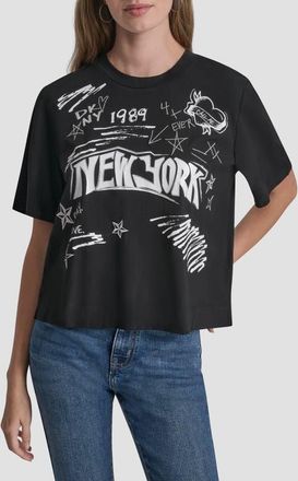 DKNY Embroidered 1989 Notebook Scribbles Graphic T-Shirt in Black at Nordstrom, Size Xx-Small