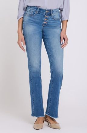 NYDJ Barbara Frayed Hem Exposed Button Bootcut Jeans in Pacifica at Nordstrom, Size 10