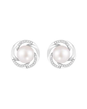 Splendid Pearls Silver 9-10Mm Pearl Cz Earrings